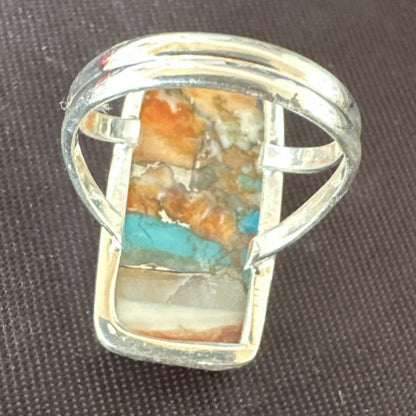 Blue Turquoise Spiny Oyster Navajo Sterling Silver Ring Size 7 18225