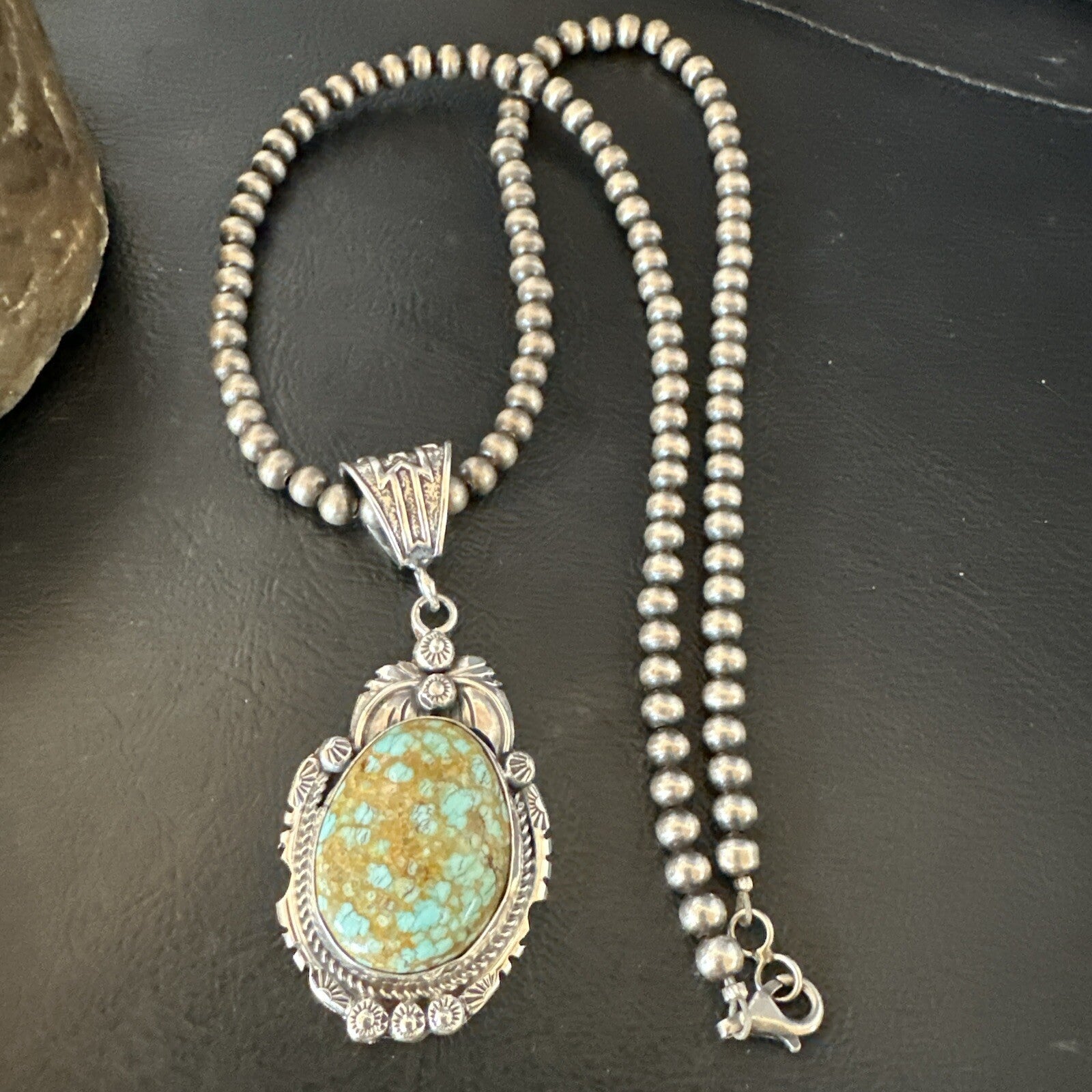Mens Blue Turquoise#8 Pendant Navajo Sterling Silver Necklace 18078