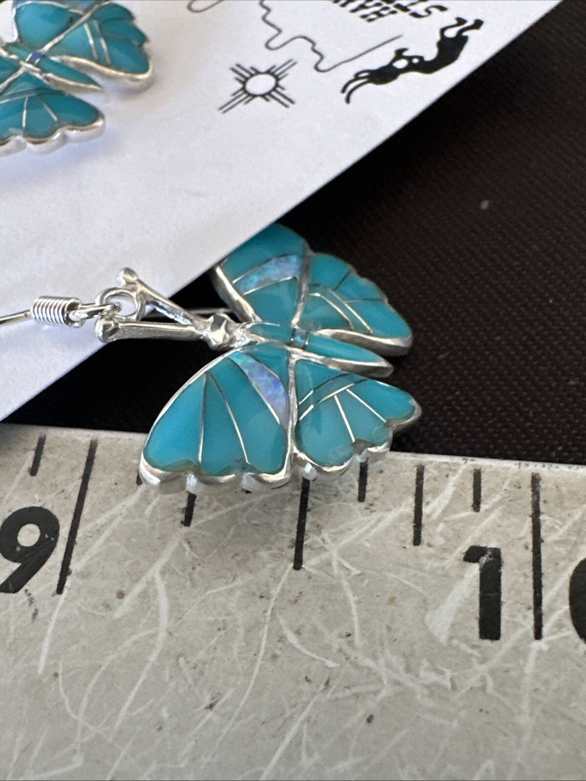Butterfly Blue Turquoise Opal Inlay Sterling Silver Dangle Earrings 18554