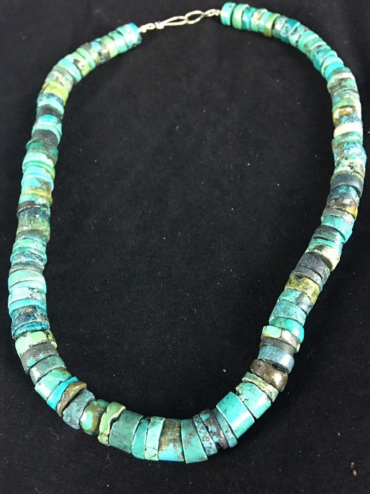 Turquoise Bead 8 mm Heishi Navajo Sterling Silver Necklace 20” 1135