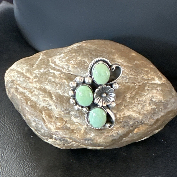 Yazzie Ring Green Turquoise Navajo Cluster Size 9 | Sterling Silver | Authentic Native American Handmade | 19209