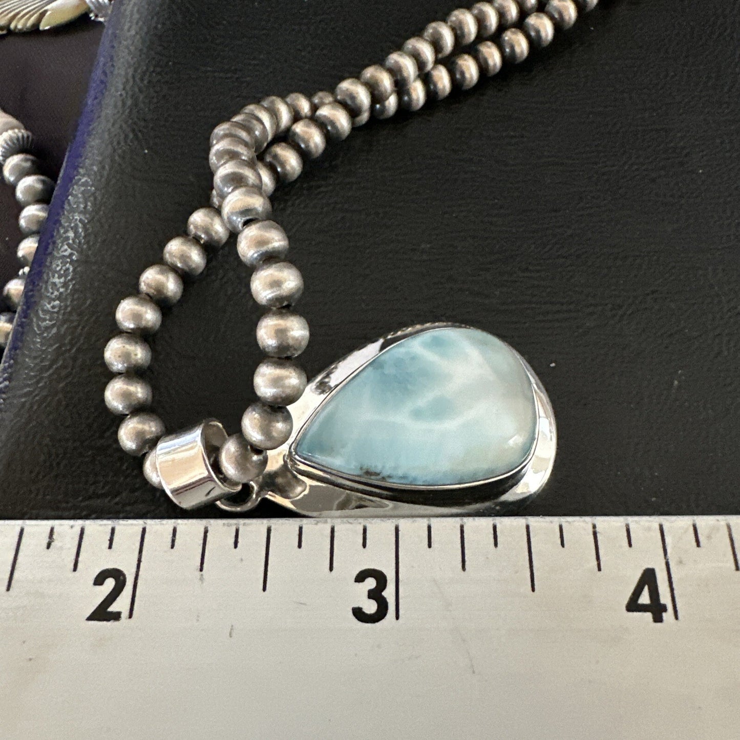 Womens Blue Larimar Pendant Navajo Sterling Silver Beads Necklace 17717