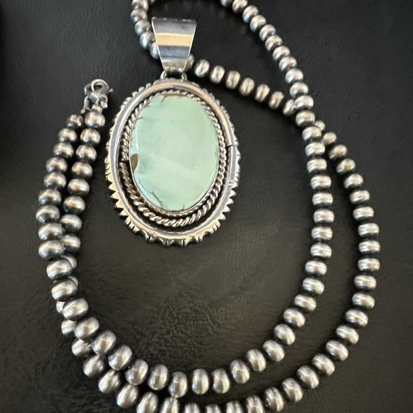 Mens Women Navajo Sterling Silver Green Turquoise Necklace Pendant 18194