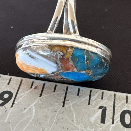 Blue Turquoise Spiny Oyster Southwestern Sterling Silver Ring Size 11 18448