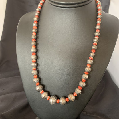 Red Spiny Oyster Sterling Silver Beads Bead Necklace 95607