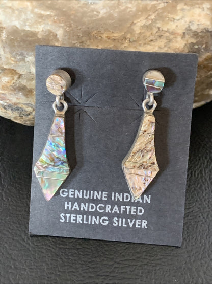 Native Pava Shell Minimalist Navajo Sterling Silver Inlay Earrings 1" 13071