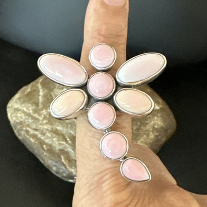Gorgeous DragonFly Pink Conch Cluster Ring Handmade Adjustable Navajo Sz 8 18778