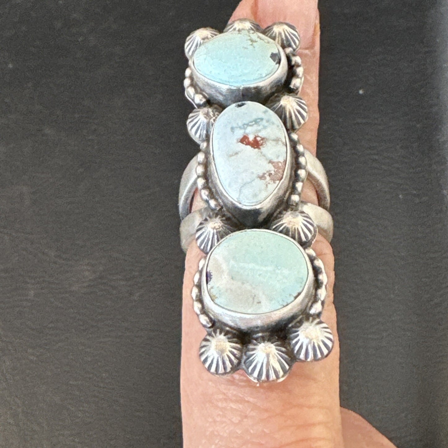 Navajo Sterling Silver Cluster Blue Dry Creek Turquoise Ring Sz 6.5 18596