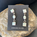 Women's White Opal Inlay Navajo Dangle Post Earrings 1" | Sterling Silver | Authentic Native American Handmade | 12769