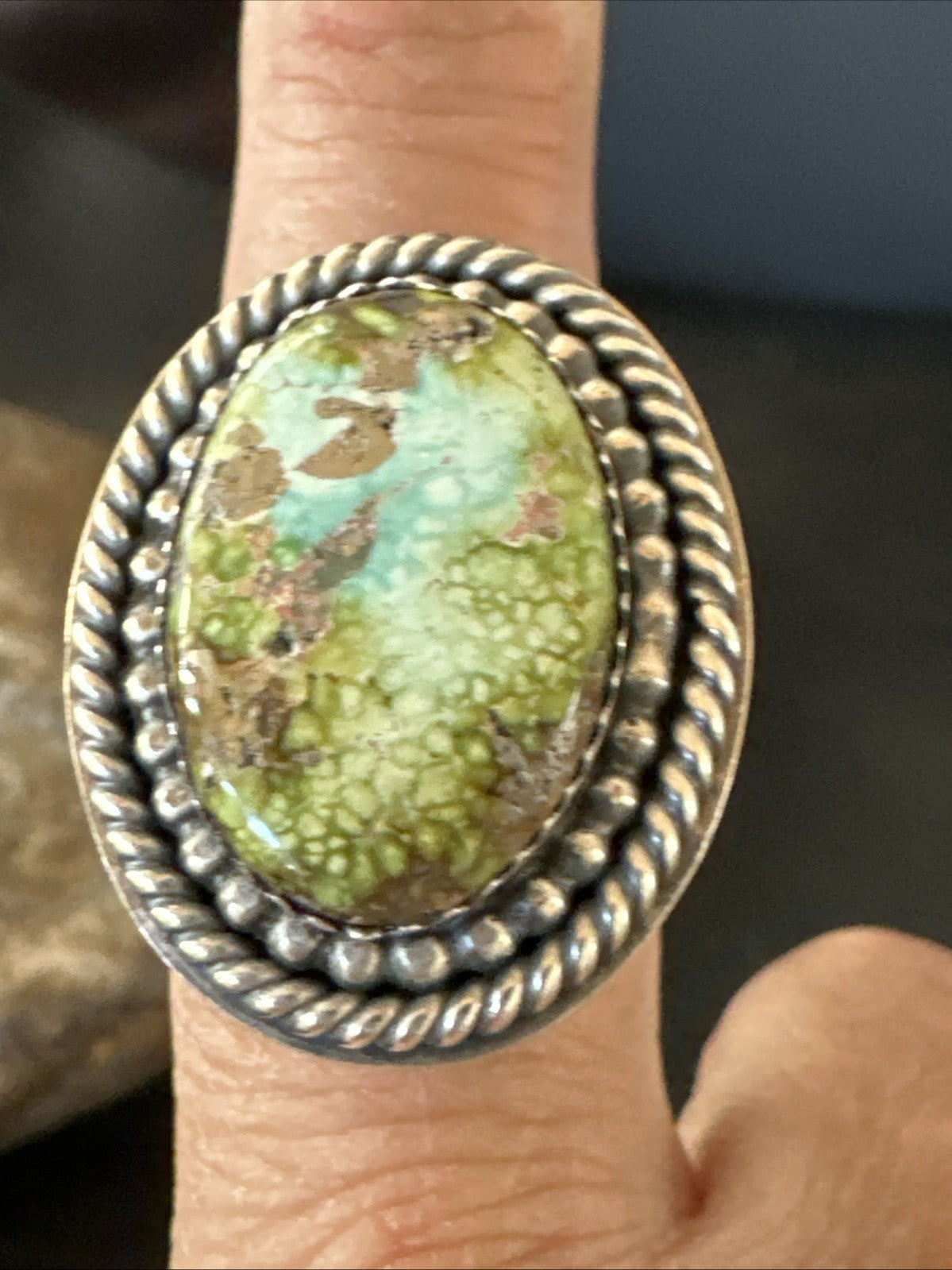 Navajo Sterling Silver Green Royston Turquoise Ring Size 9 19619
