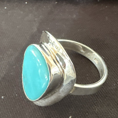 Blue Turquoise Spiny Oyster Southwestern Sterling Silver Ring Size 10 18531