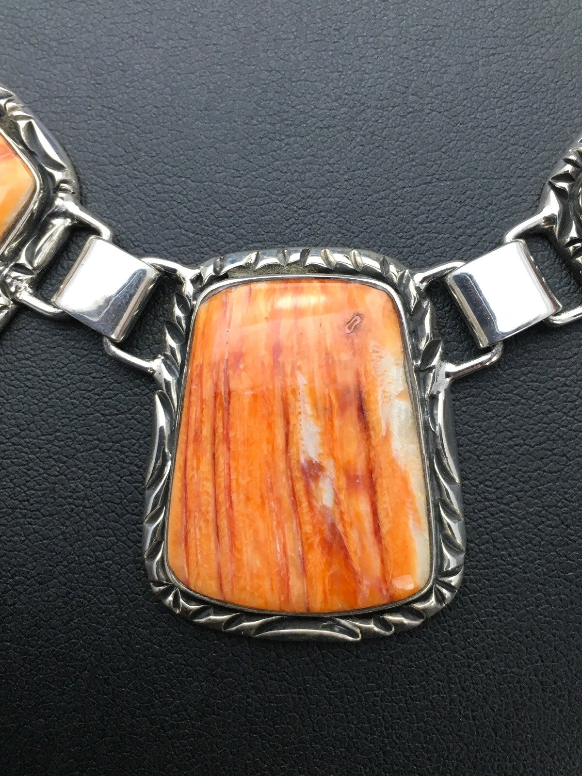 Orange Spiny Oyster Navajo Sterling Silver Necklace & Earring Set 02691