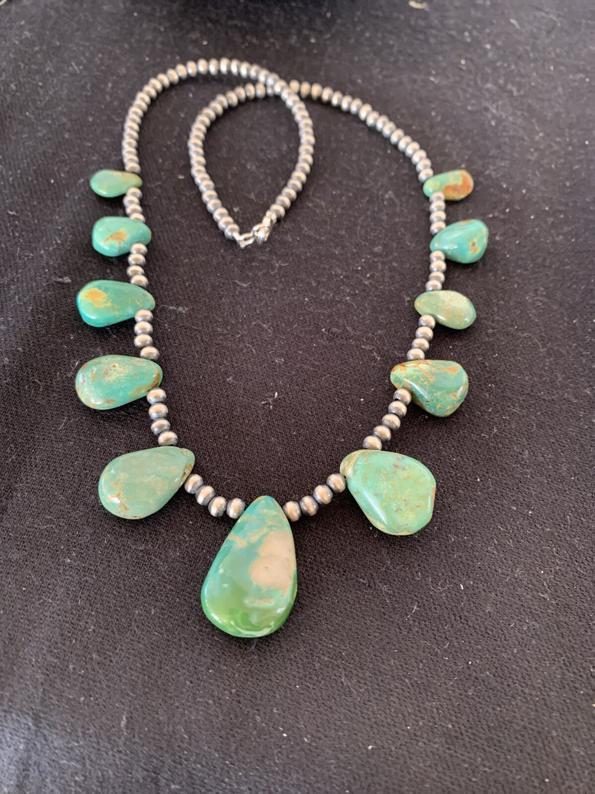 Native Navajo Pearls Sterling Silver Green Royston Turquoise Necklace