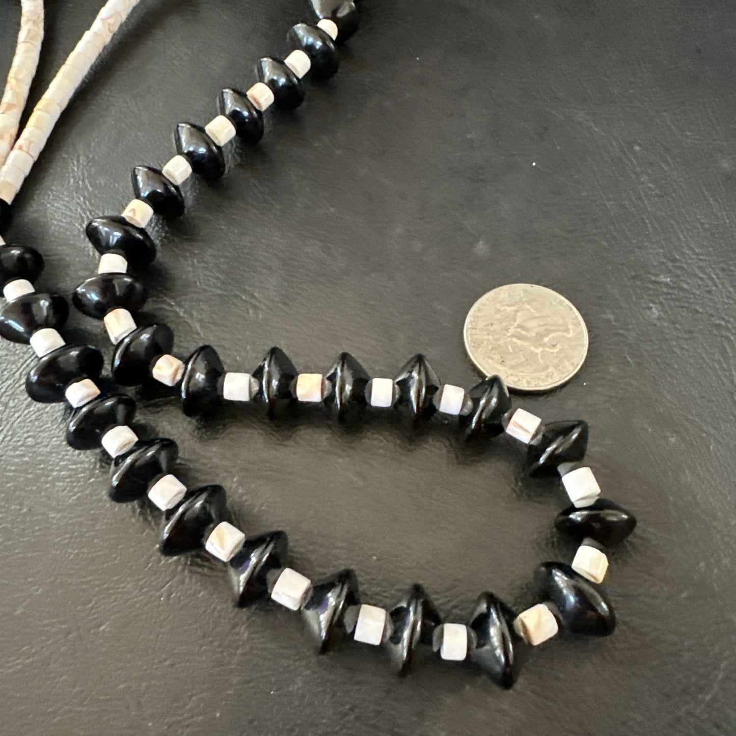 Sterling NAVAJO Black Onyx Pink Shell Silver Necklace 34” 19578