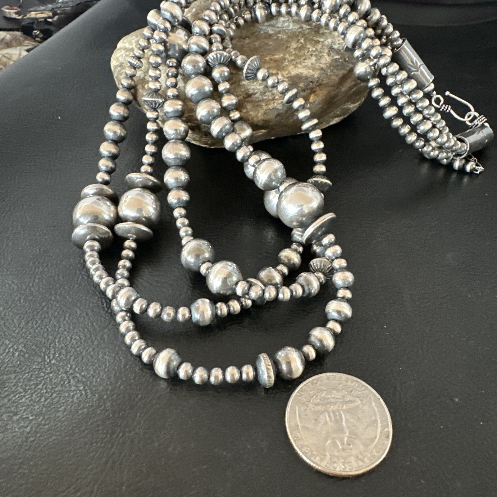 Native American Navajo Pearls Sterling Silver Necklace 3 Strand 94221