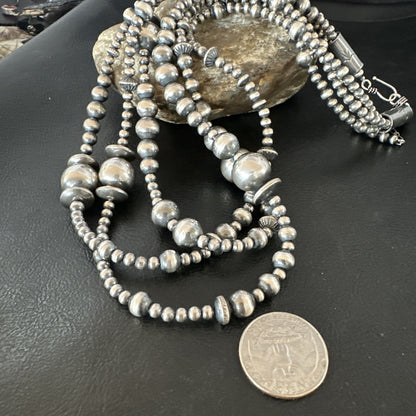 Native American Navajo Pearls Sterling Silver Necklace 3 Strand 94221