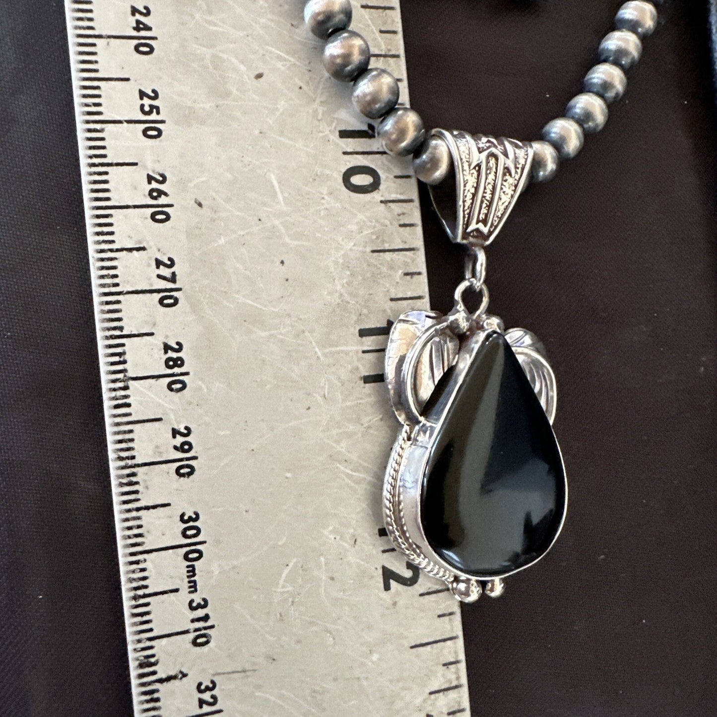Mens Womens Black Onyx Pendant Navajo Sterling Silver Beads Necklace 18351