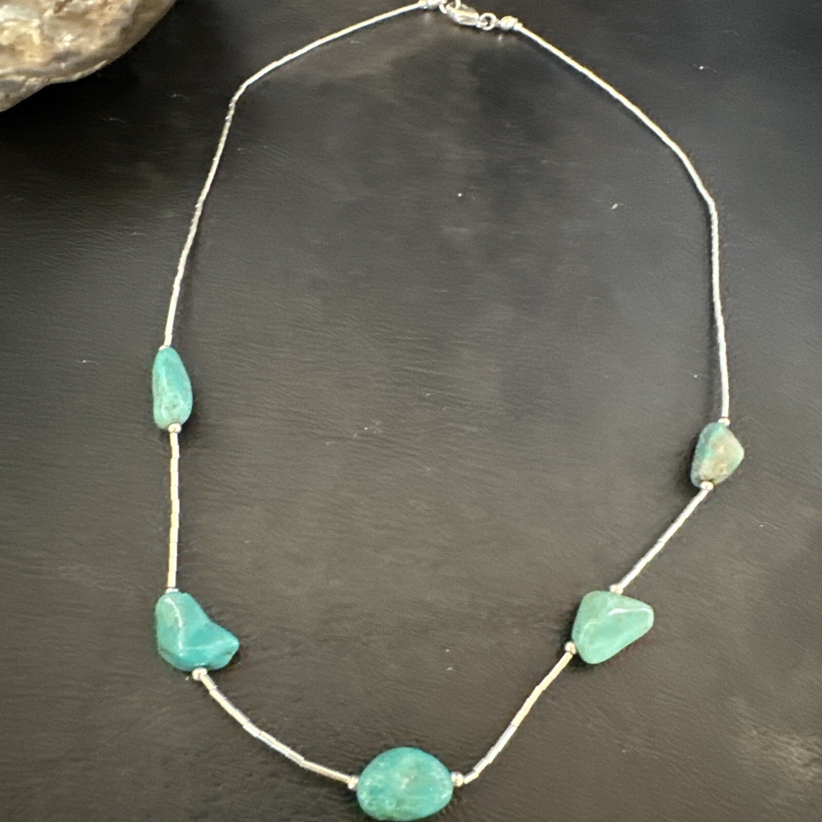 Turquoise Liquid Heishi Sterling Silver Nugget  17" Necklace 2930