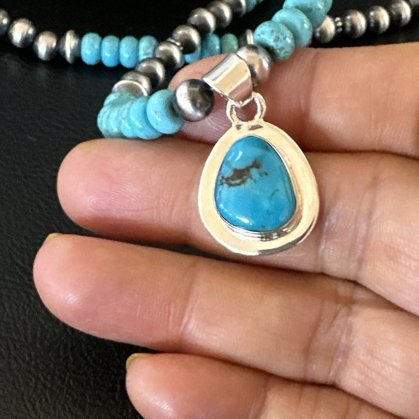 WoMens Blue Kingman Turquoise Pendant Navajo Sterling Silver Necklace 21" 17977