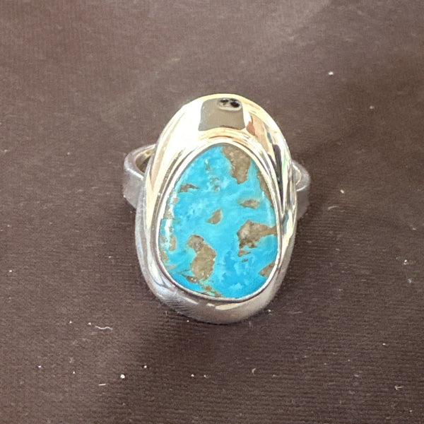 Southwestern Blue Kingman Turquoise Ring Size 8 | Sterling Silver | Authentic Native American Handmade | 18520