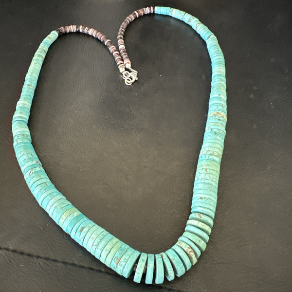 Santo Domingo Stabilized Blue Turquoise Necklace 26" | Authentic Native American Handmade | 19599