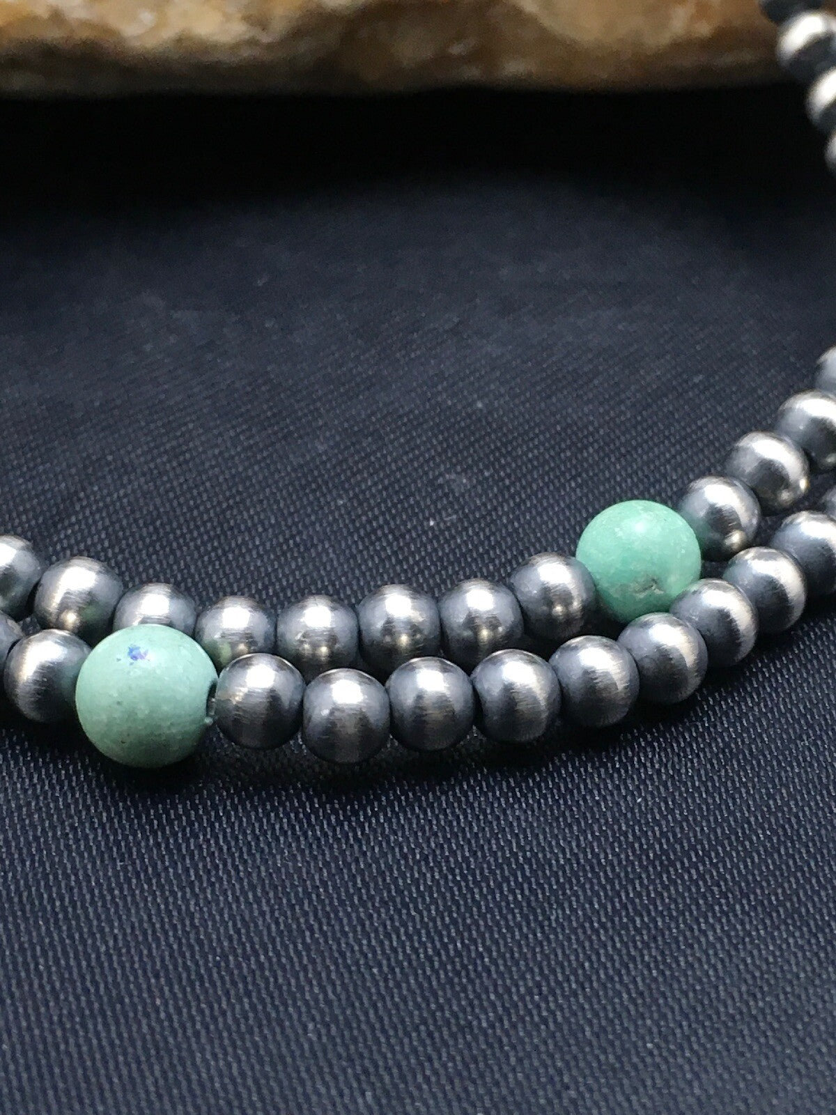 Blue Turquoise Bracelet Navajo Sterling Silver Beads 378