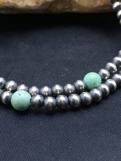 Blue Turquoise Bracelet Navajo Sterling Silver Beads 378