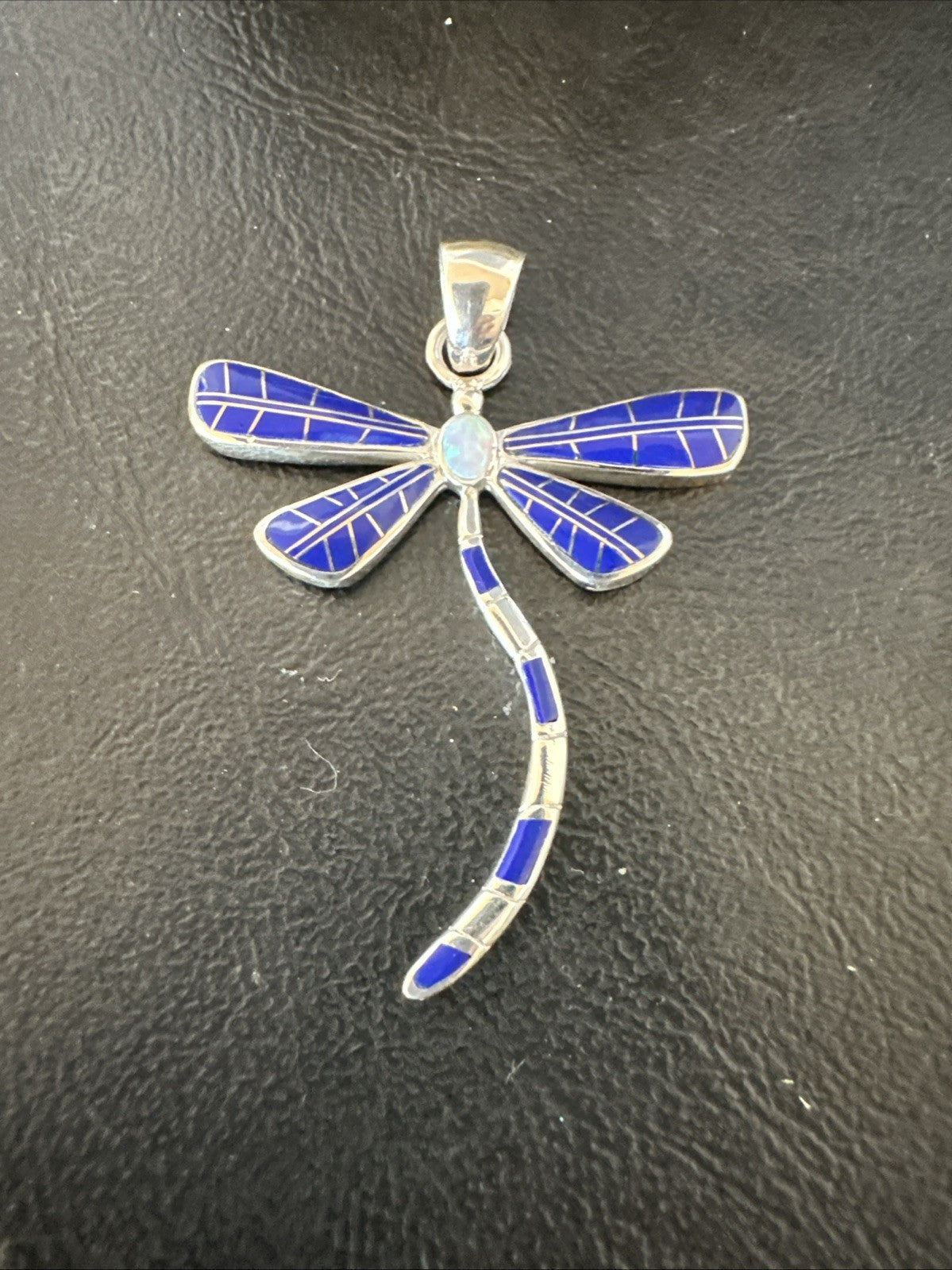 Dragonfly Sterling Silver Blue Lapis Inlay Pendant 19140