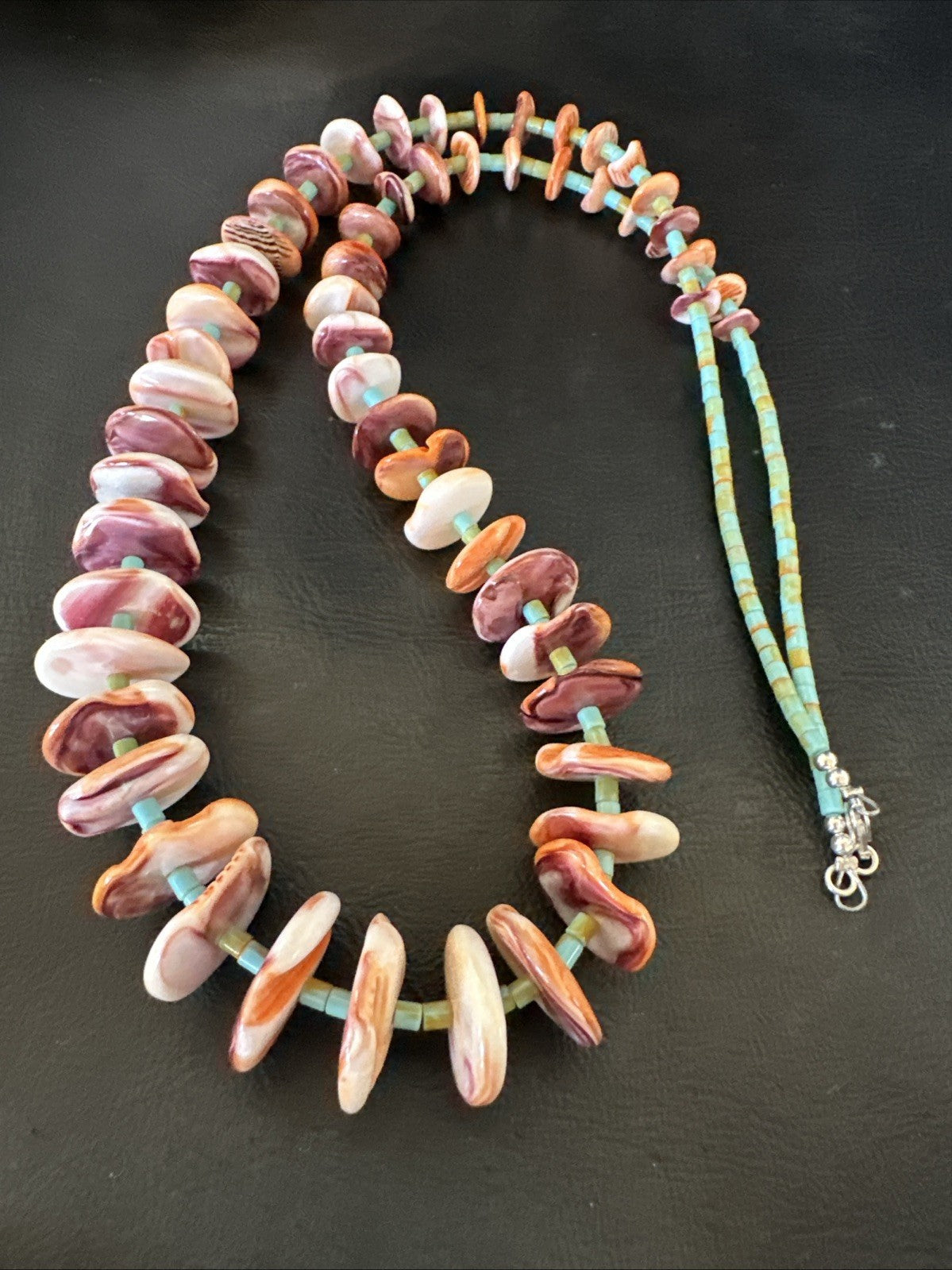 Orange Spiny Oyster Turquoise Navajo Pearls Sterling Silver Necklace 27” 19466