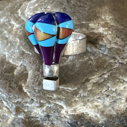 Navajo Balloon Blue Lapis Multicolor Turquoise Inlay Band Ring Sz 7 18190