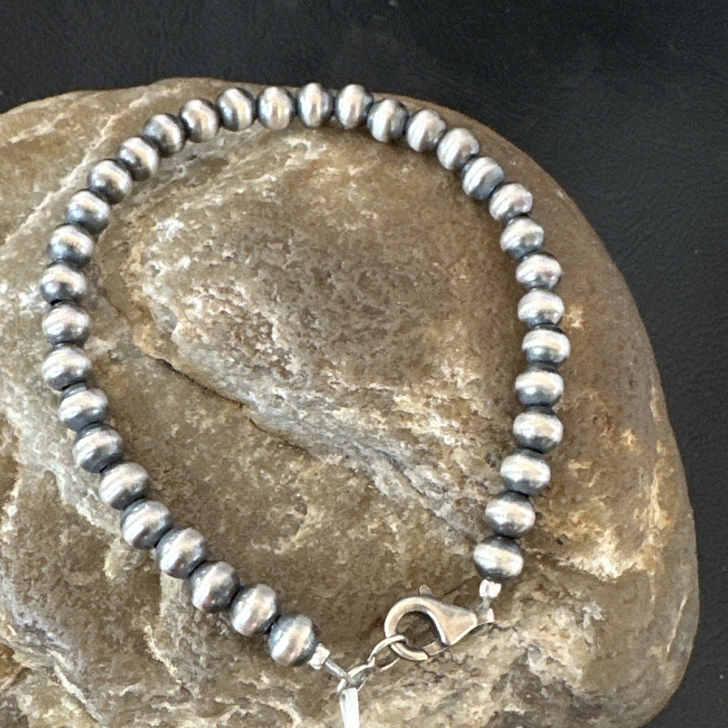 Native American Navajo 5mm Beads 7” Sterling Silver Bracelet 99957