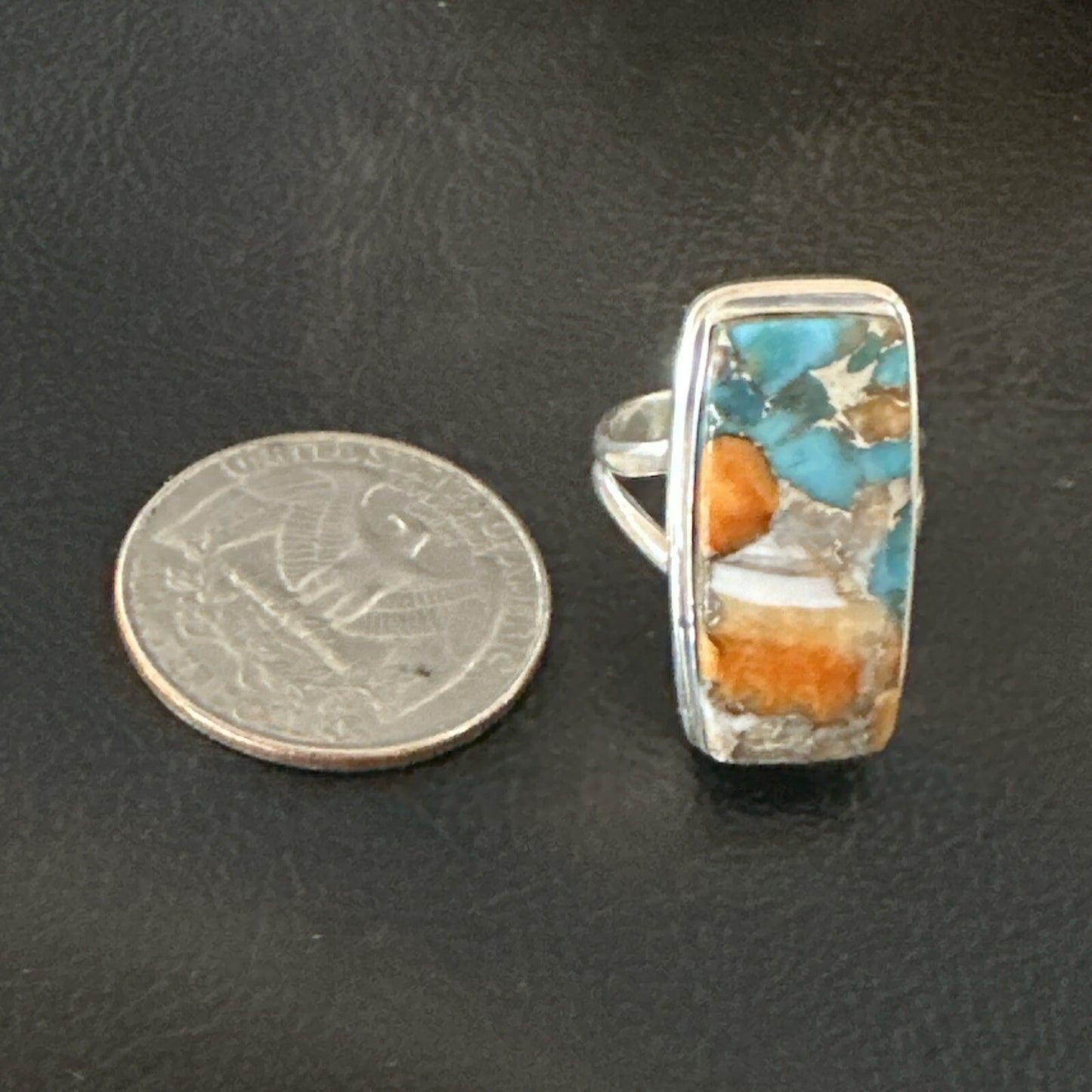 Blue Turquoise Spiny Oyster Southwestern Sterling Silver Ring Size 6 18513