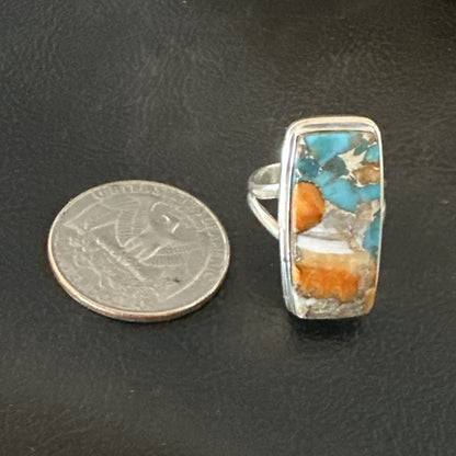 Blue Turquoise Spiny Oyster Southwestern Sterling Silver Ring Size 6 18513