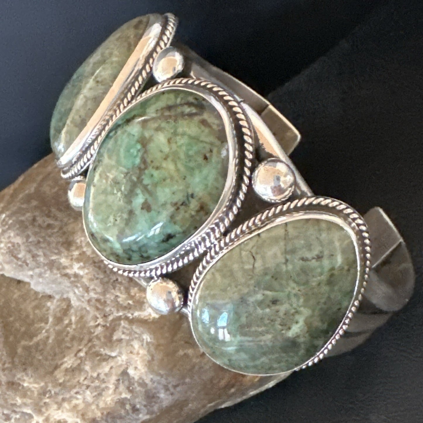 Navajo Green Royston TURQUOISE Stamped Sterling Silver Cuff Bracelet 8.5" 18718