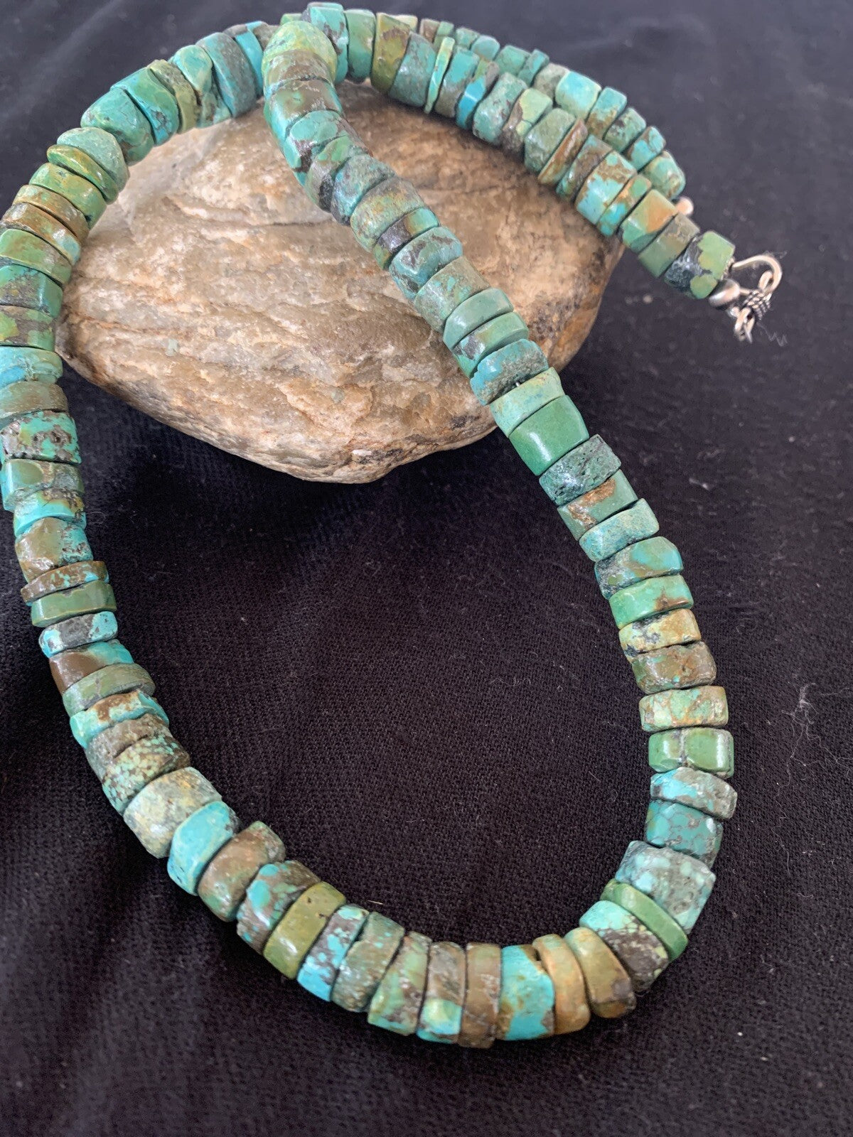 Native Navajo Turquoise 12mm 26” Heishi Sterling Silver Bead Necklace 00384A