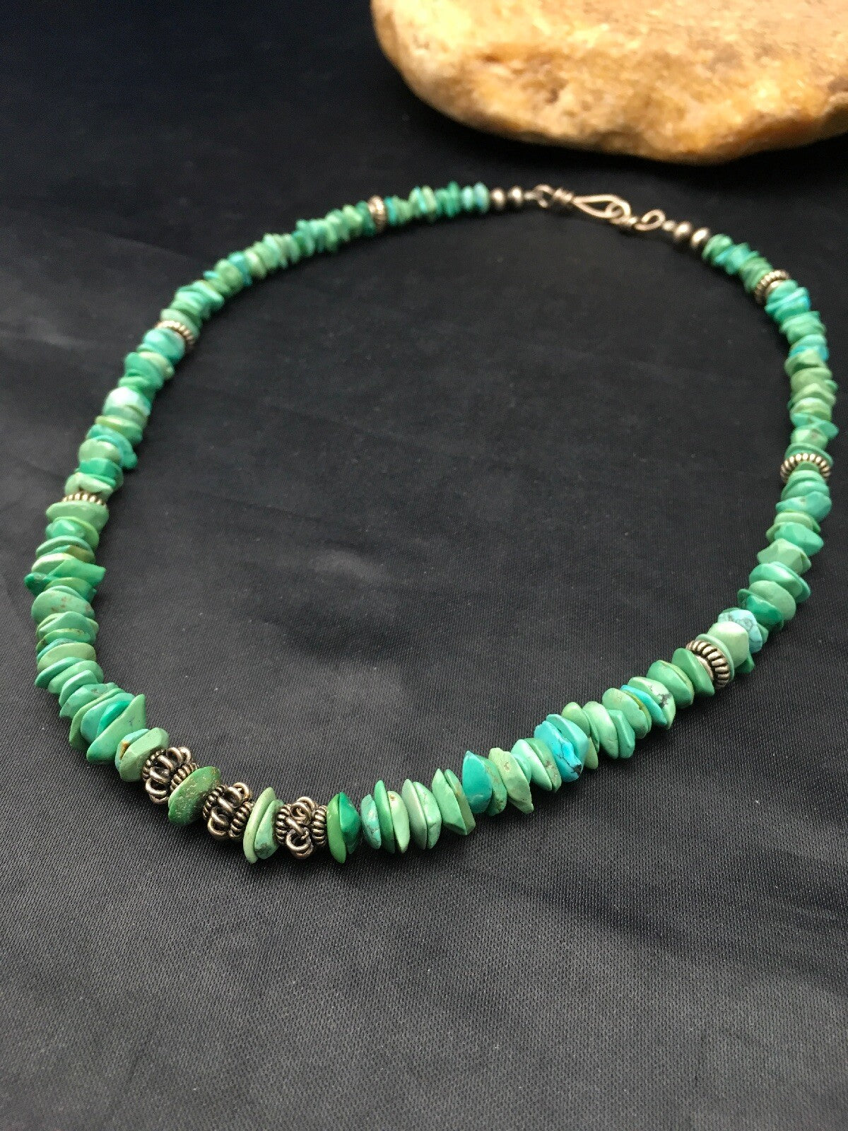 Turquoise Navajo Sterling Silver Vintage Necklace 17" 04344