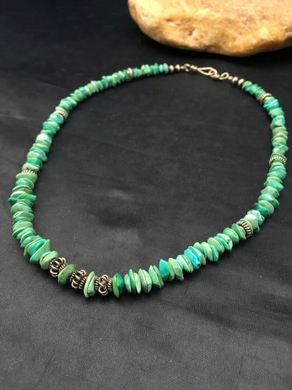 Turquoise Navajo Sterling Silver Vintage Necklace 17" 04344