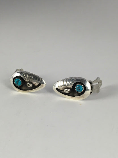 Blue Turquoise Clip-on Navajo Sterling Silver Old Pawn Earrings Set 08864