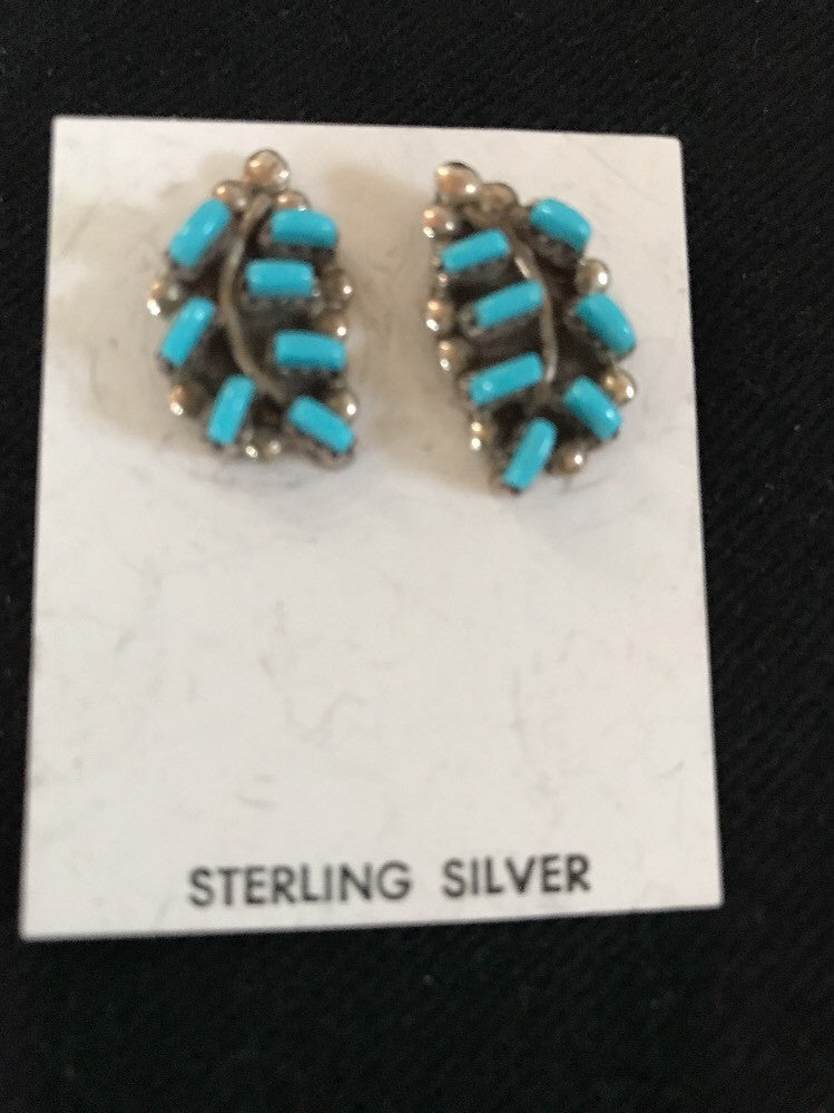 Turquoise Petite Point Zuni Sterling Silver Earrings 01607