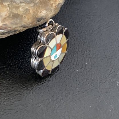 Mother Of Pearl Turquoise Spiny Inlay Zuni Sterling Silver 2 Sided Pendant 1682