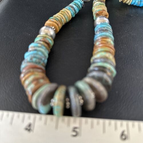 Navajo Blue Green Turquoise Bead Necklace Sterling Silver 20" 14239
