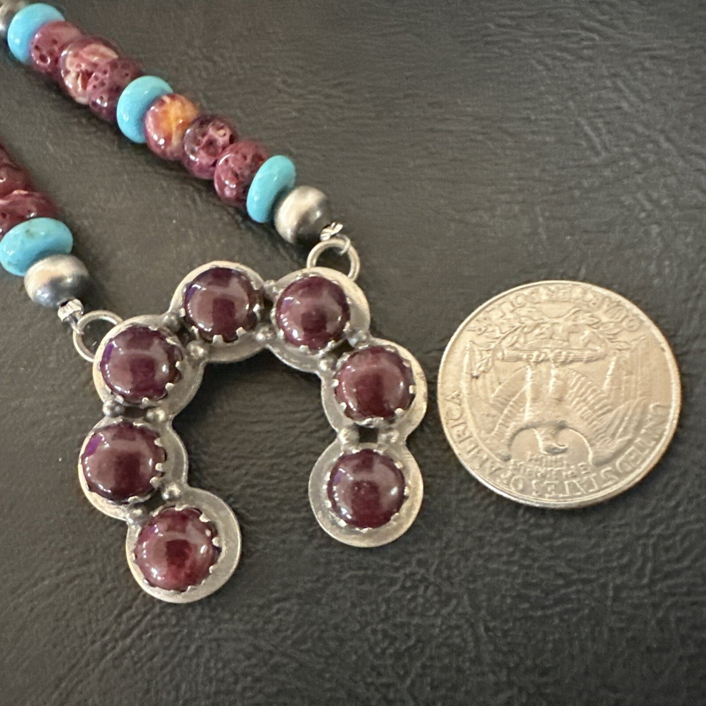 Purple Spiny Oyster Naja Pendant Turquoise Navajo Sterling Silver Necklace 18849
