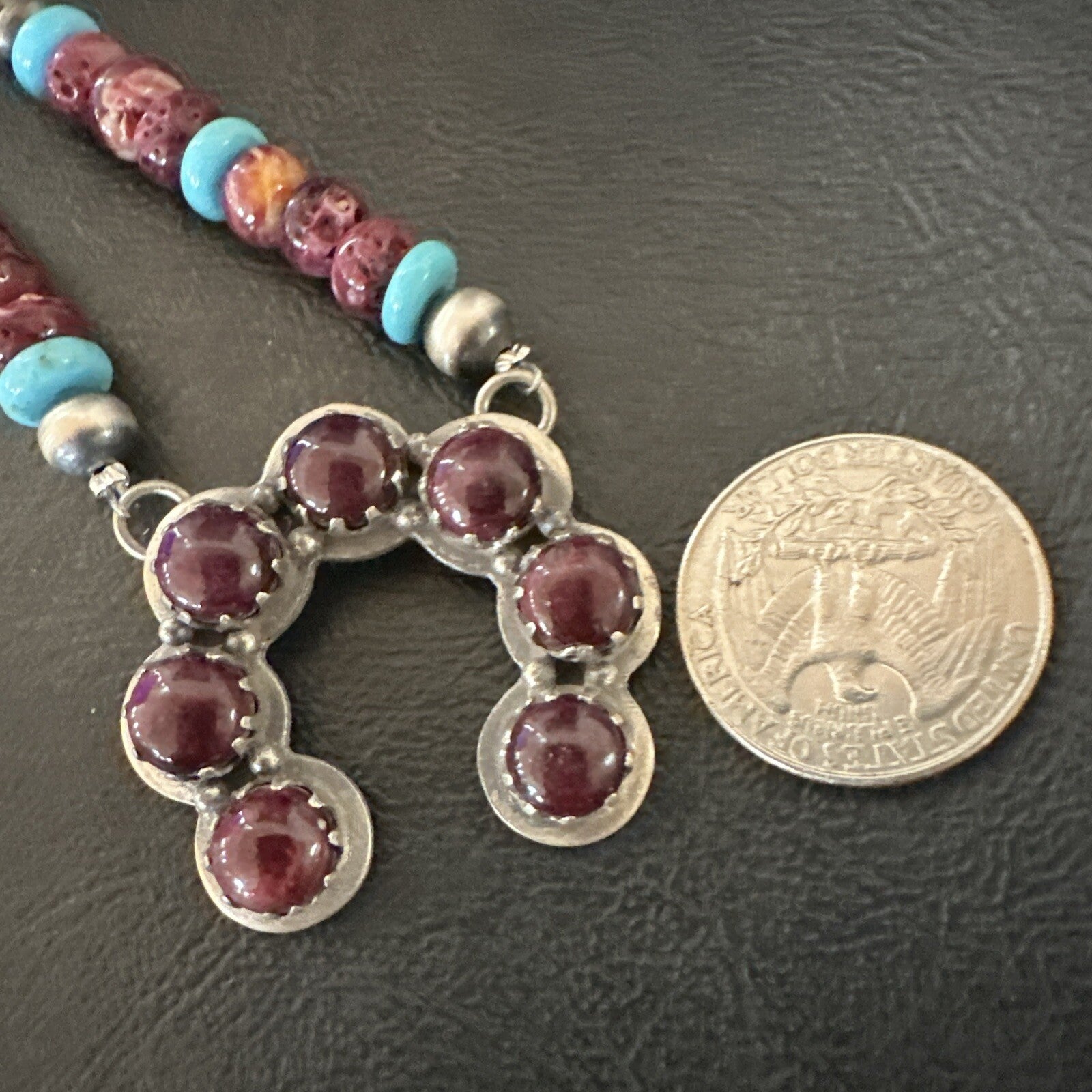 Purple Spiny Oyster Naja Pendant Turquoise Navajo Sterling Silver Necklace 18849