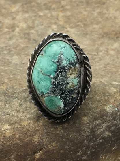 Native Blue Turquoise Navajo Sterling Silver Old Pawn Ring Sz 4.25 4408