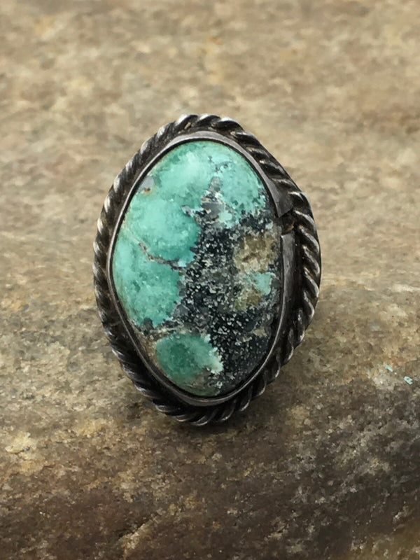Blue Turquoise Navajo Old Pawn Ring Sz 4.25 | Sterling Silver | Authentic Native American Handmade | 4408