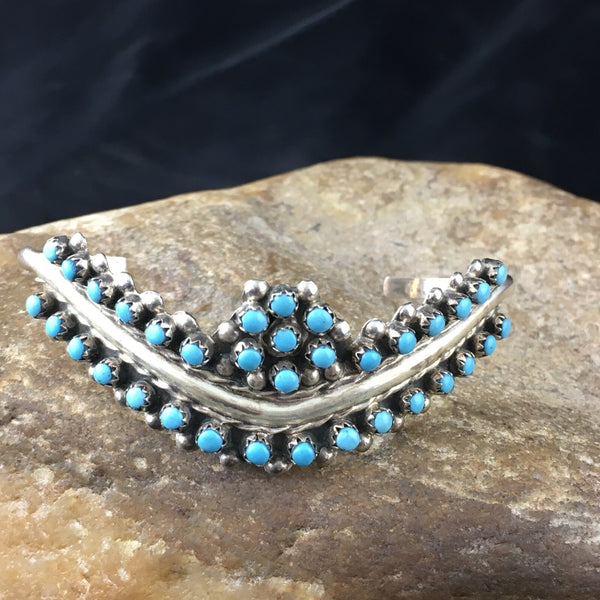 Children Blue Turquoise Petite Point Zuni Bracelet | Sterling Silver | Authentic Native American Handmade | 01990
