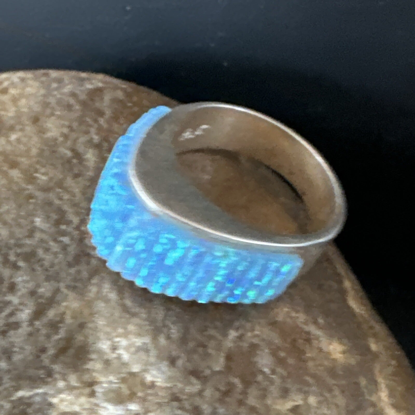 Blue Opal Navajo Sterling Silver Band Inlay Ring Size7 18799