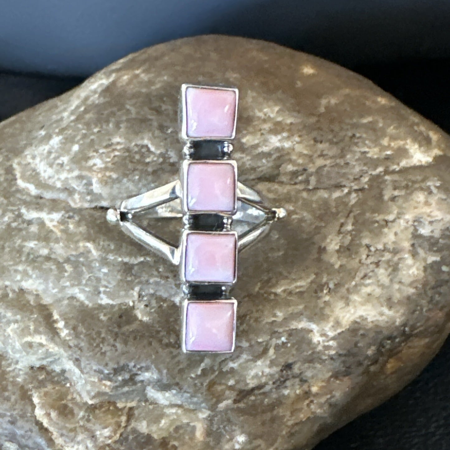 Gorgeous Square Pink Conch Cluster Ring Handmade Navajo Sz 9 18782