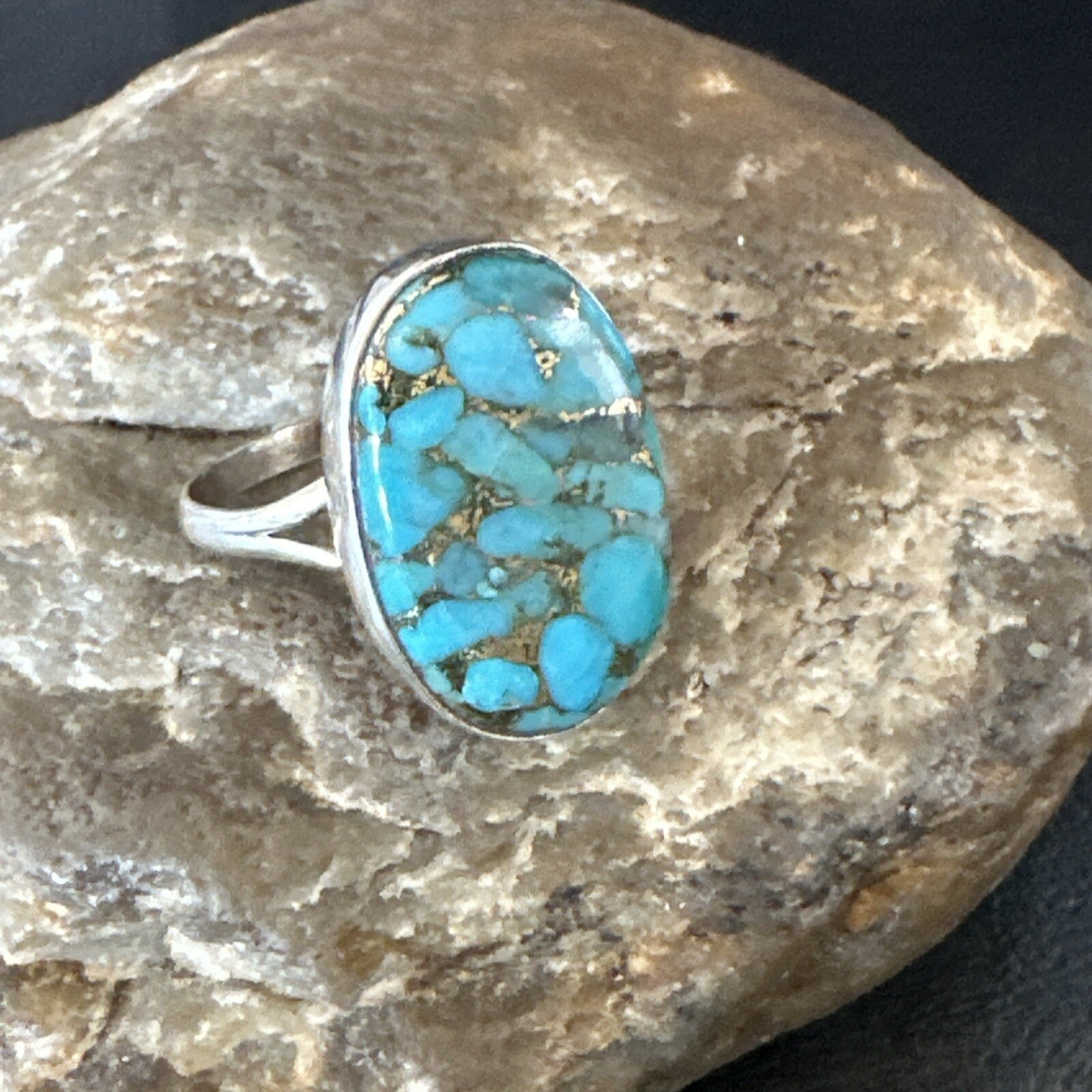 Mohave Native Navajo Sterling Silver Blue Turquoise Ring Sz 10 18245