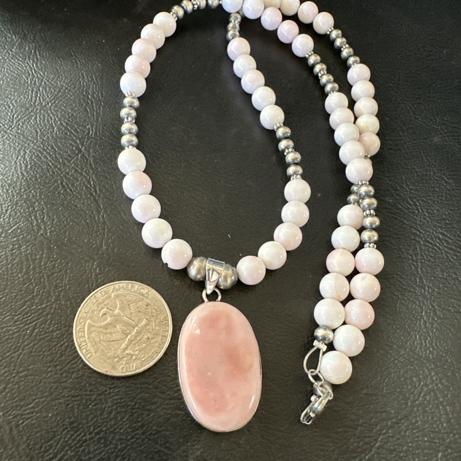 Southwestern Sterling Silver Pink Queen Conch Bead Necklace Pendant 20" 19580